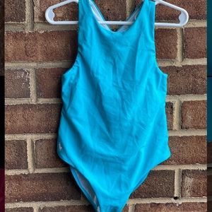 Blue Swimsuit and Pink Coverup